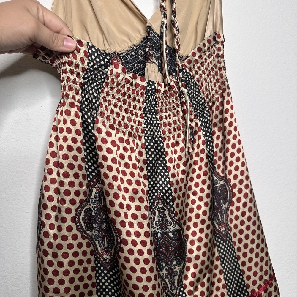 VTG Y2K Miss Me Womens Babydoll Halter Dress Polka Dot 100% Silk Boho Western - Picture 5 of 9